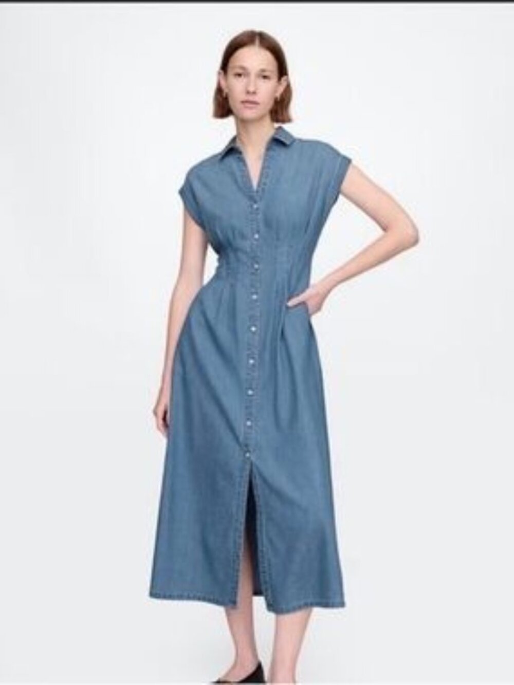NWT GAP Fit & Flare Denim Button-Front Midi Dress, Medium